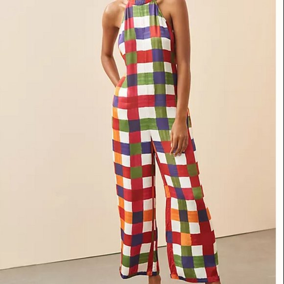 Anthropologie Farm Rio S NWT Gingham Mock Neck Jumpsuit - Picture 6 of 7